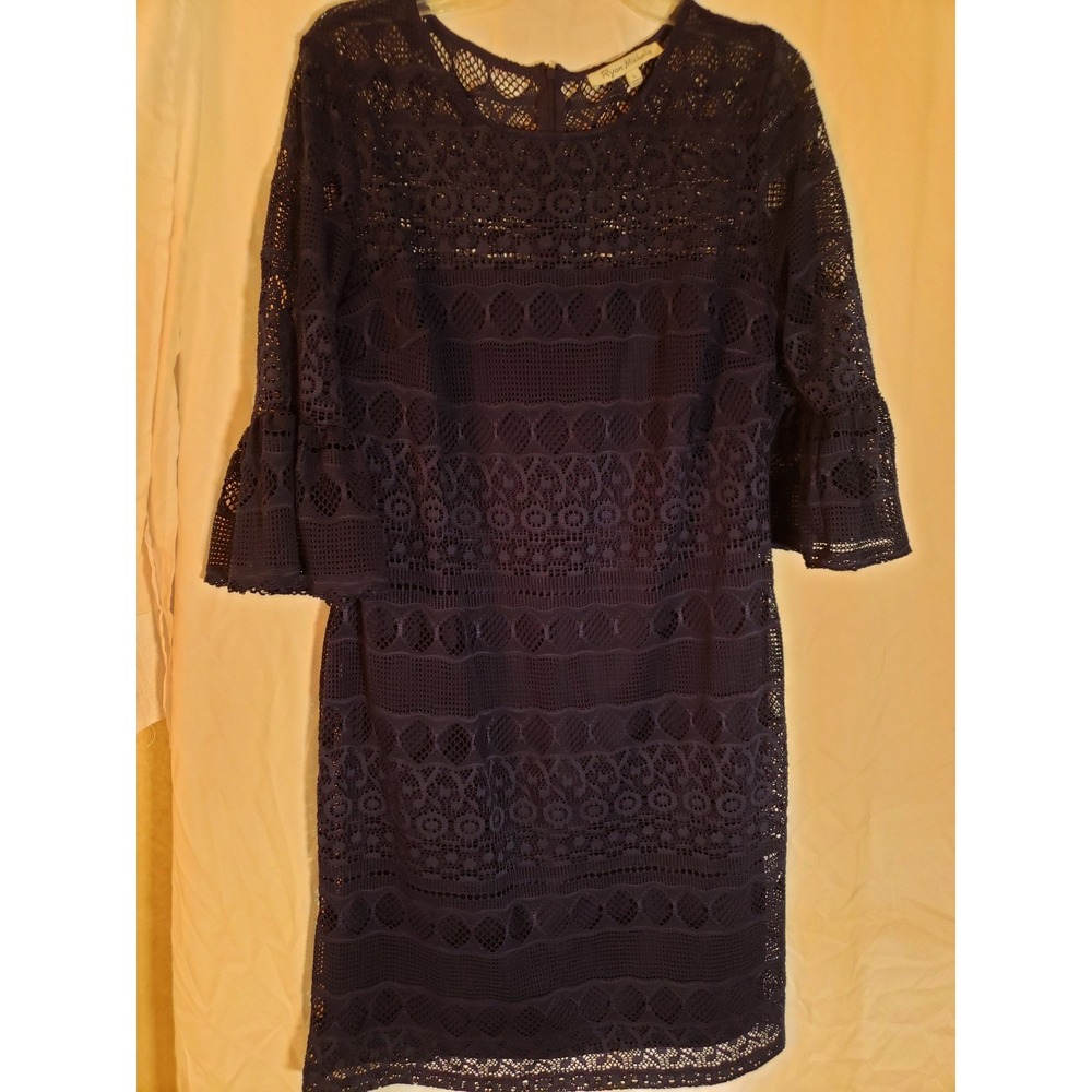 Women's Ryan Michelle Navy Lace Long Sleeve Dress Size L